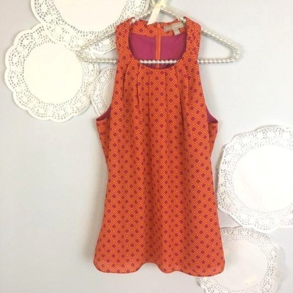 Banana Republic Womens Geometric Top Size 2 Pink Orange Sleeveless Casual Travel